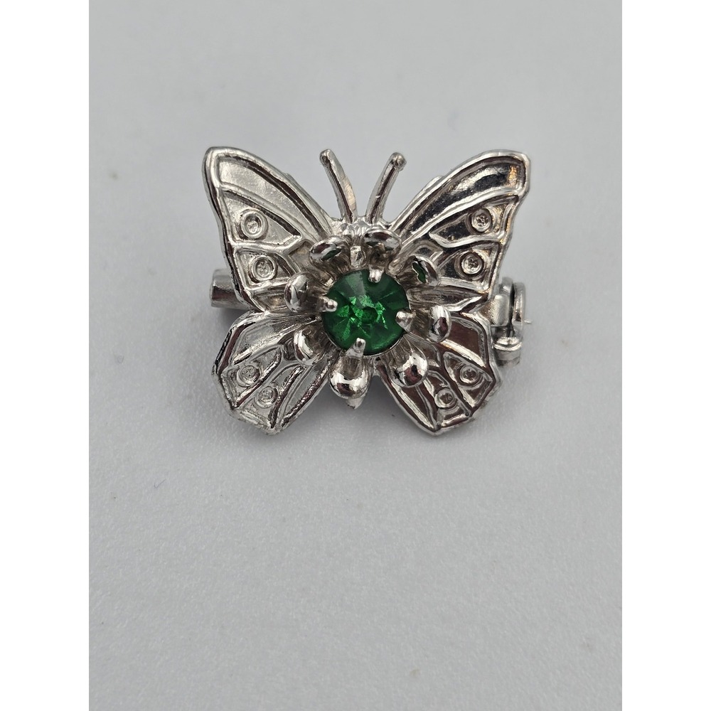 Vintage Barclay Silver Tone Green Rhinestone Butterfly‎ Brooch Pin Fashion - Picture 2 of 6